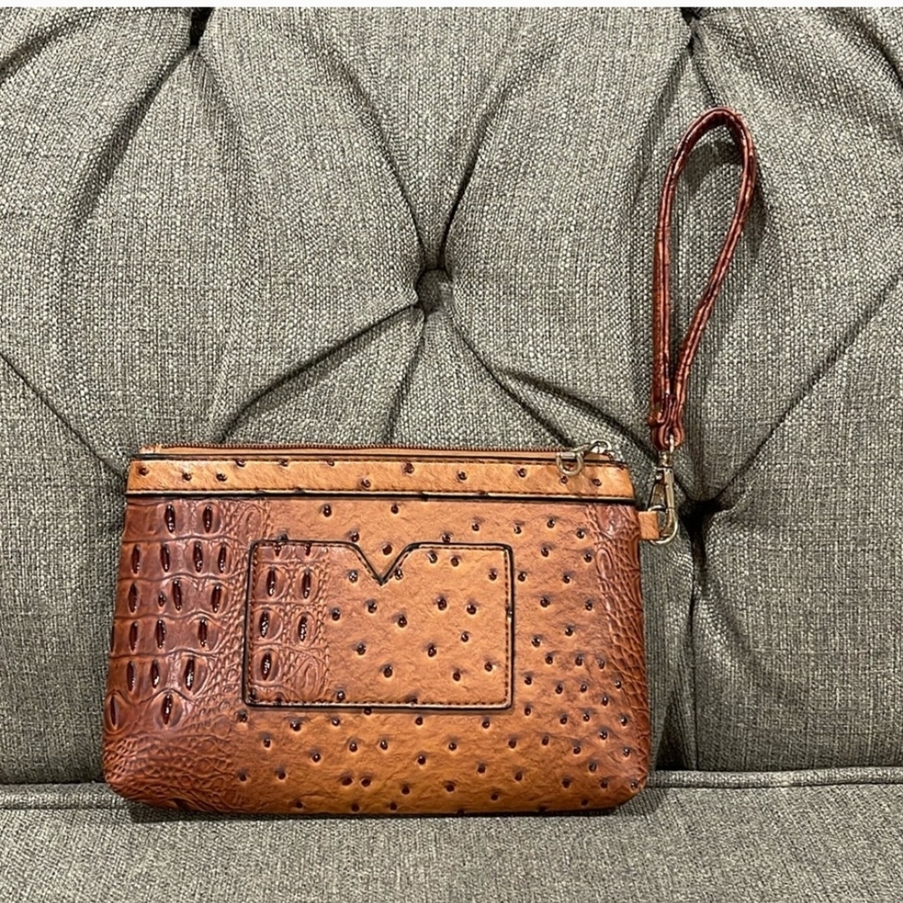 Elegant Tan Leather Wristlet Clutch